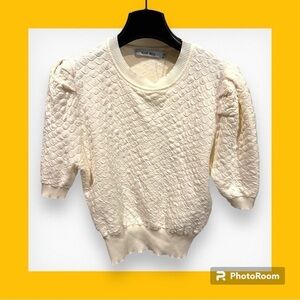 Knit Mix Blouse Medium Fish Scale Short Sleeve